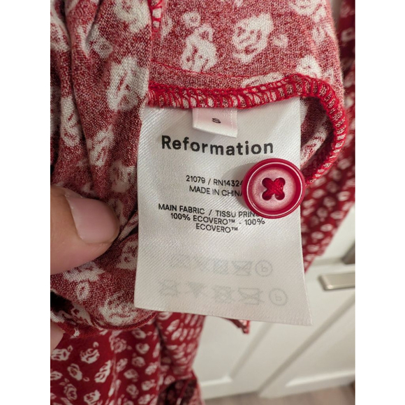 $198 Reformation Brighton Button Down Shirt Dress Red Burgundy White floral sz S - Picture 6 of 8